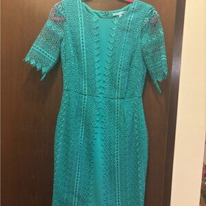 ANTONIO MELANI Turquoise Lace Long Sleeve Dress